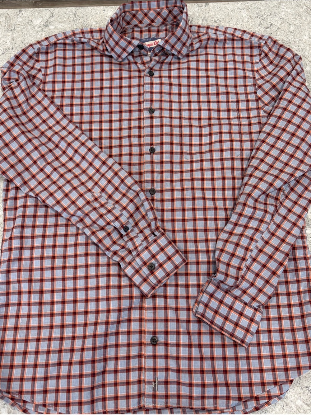 johnnie-O Red and White Plaid Long-Sleeve Dress Shirt